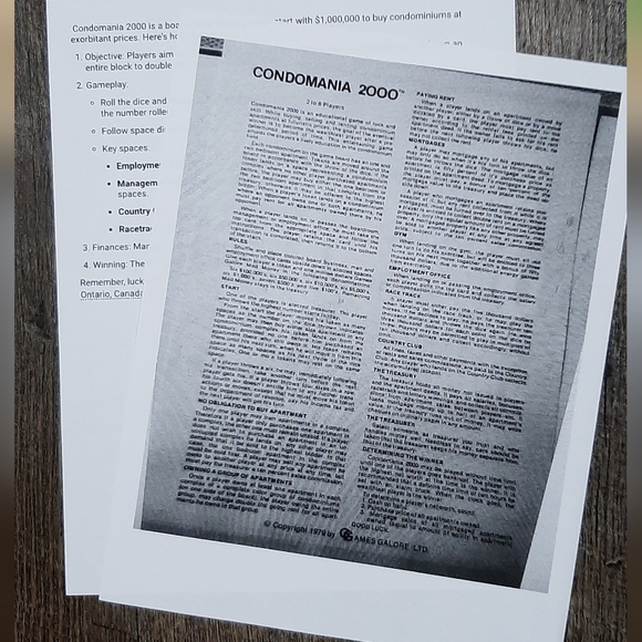 Vintage Complete 1979 Board Game CONDOMANIA 2000 Made In Canada Games Galore - Picture 6 of 6